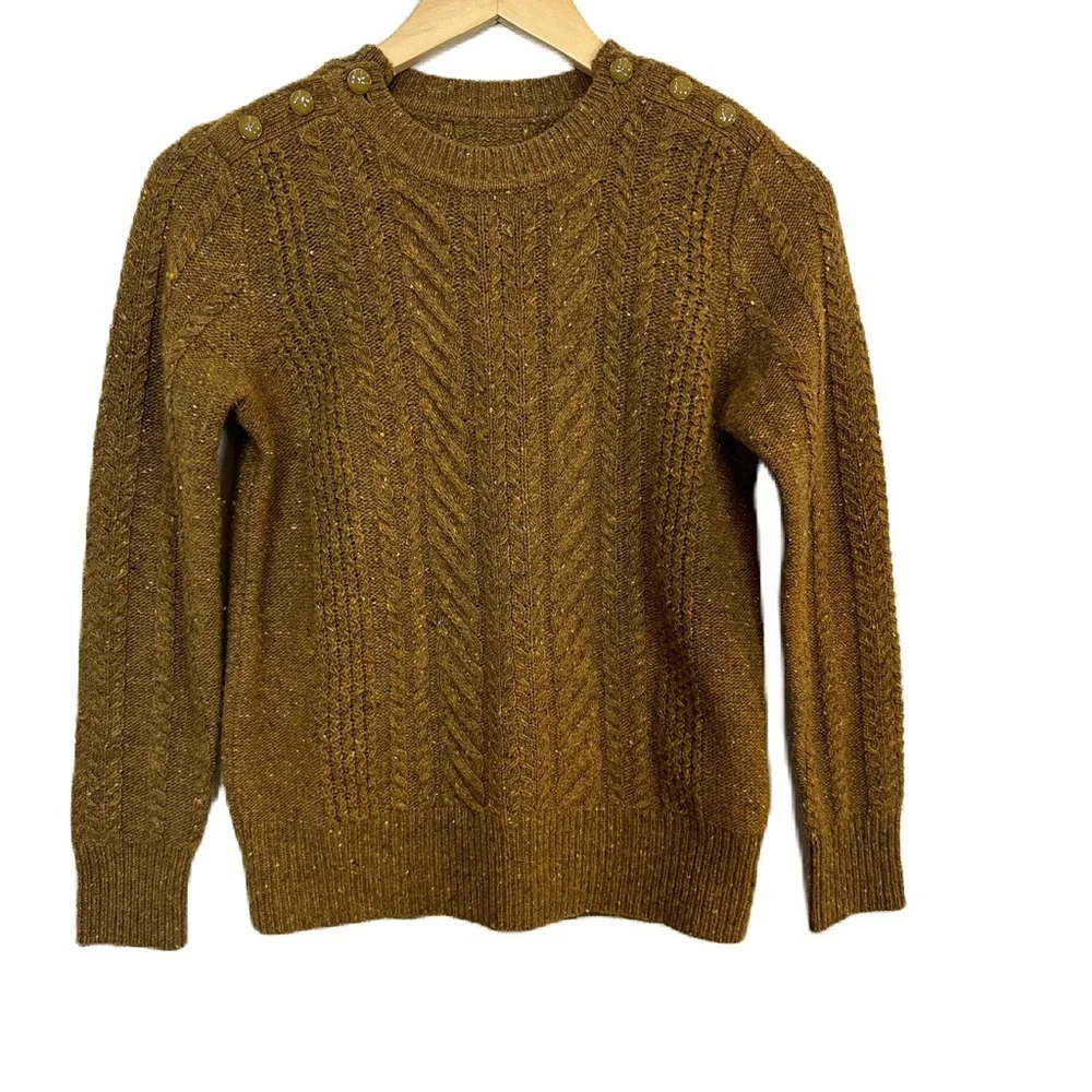J. Crew Perfect Cable Knit Speckled Wool Blend Crewneck Sweater Women’s Small